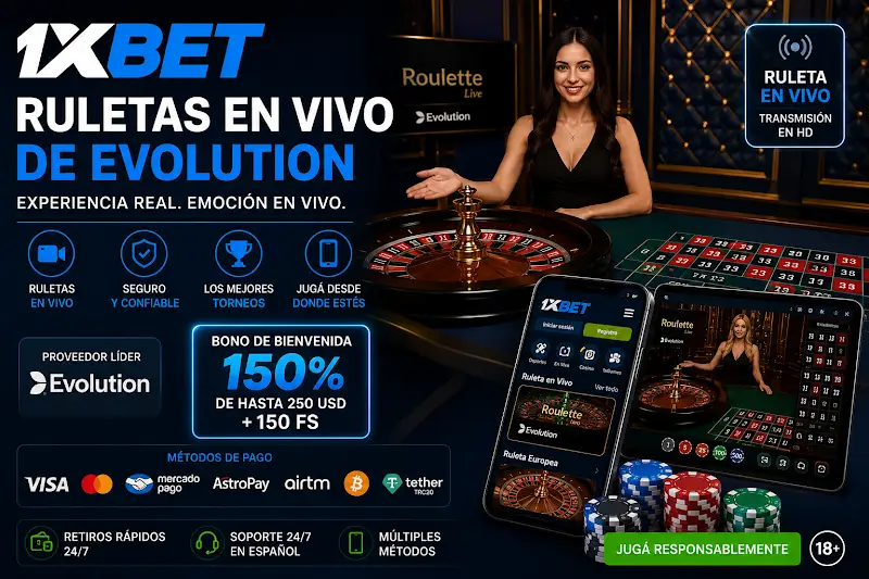 1xBet: ruletas en vivo de Evolution