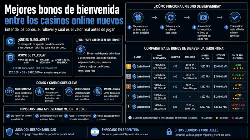 Mejores bonos de bienvenida entre los casinos online nuevos